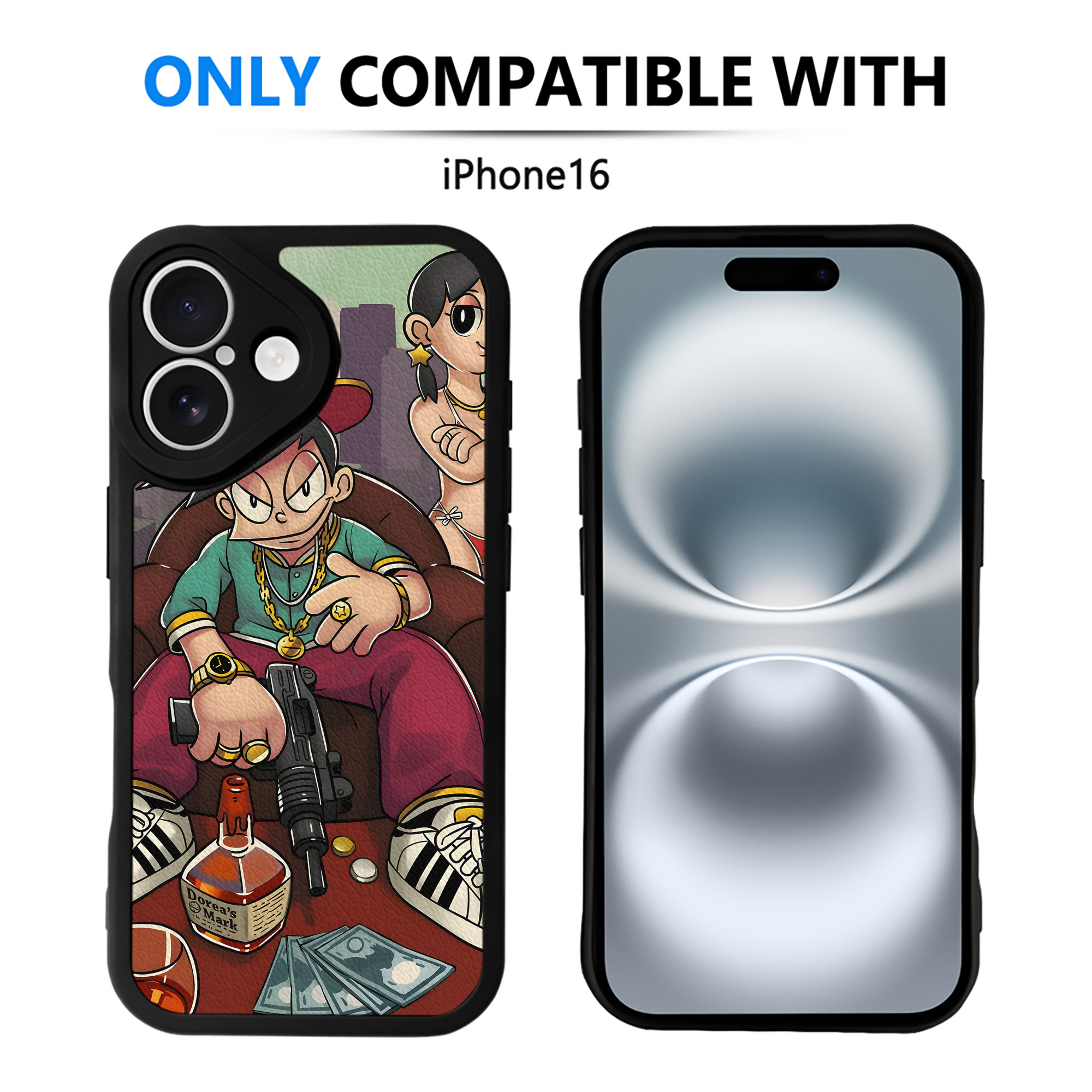 （画像用） ドラえもん Doraemon 【iPhone 16シリーズ対応】シリコンスマホケース（レザー調） 材質：シリコン